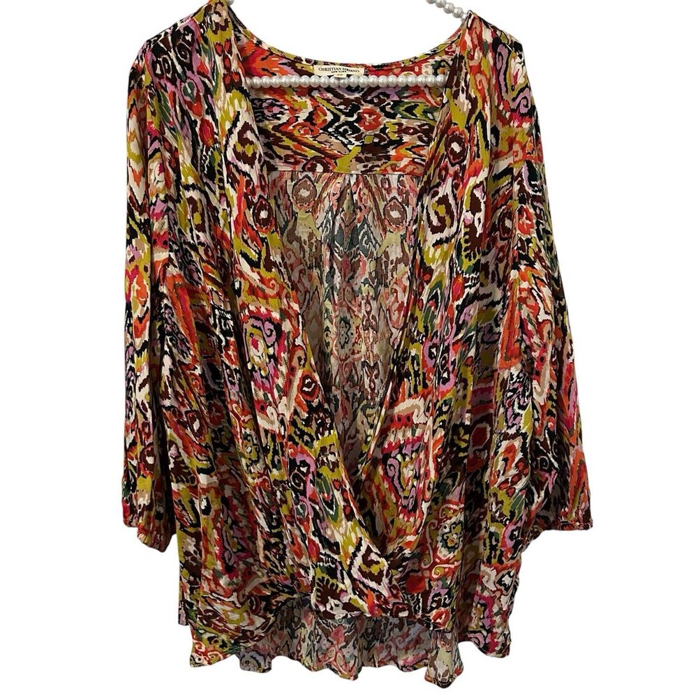 Christian Siriano Shirt Womens 2X  Colorful Boho Mature Office Blouse Resort